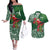 Christmas Hawaii with I'iwi Bird Couples Matching Off The Shoulder Long Sleeve Dress and Hawaiian Shirt Aloha Mele Kalikimaka - Green Art