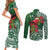 Christmas Hawaii with I'iwi Bird Couples Matching Short Sleeve Bodycon Dress and Long Sleeve Button Shirt Aloha Mele Kalikimaka - Green Art