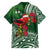 Christmas Hawaii with I'iwi Bird Family Matching Off Shoulder Short Dress and Hawaiian Shirt Aloha Mele Kalikimaka - Green Art