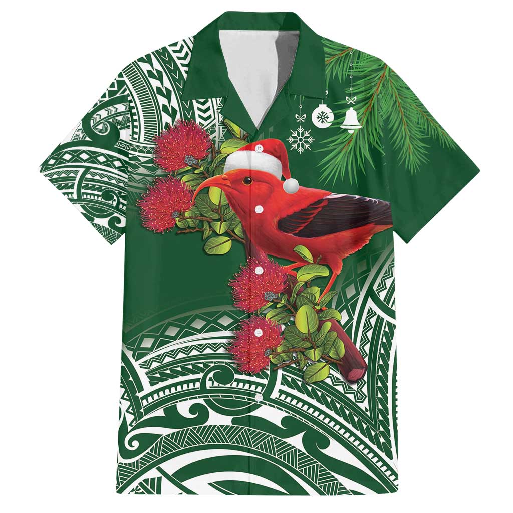 Christmas Hawaii with I'iwi Bird Family Matching Summer Maxi Dress and Hawaiian Shirt Aloha Mele Kalikimaka - Green Art