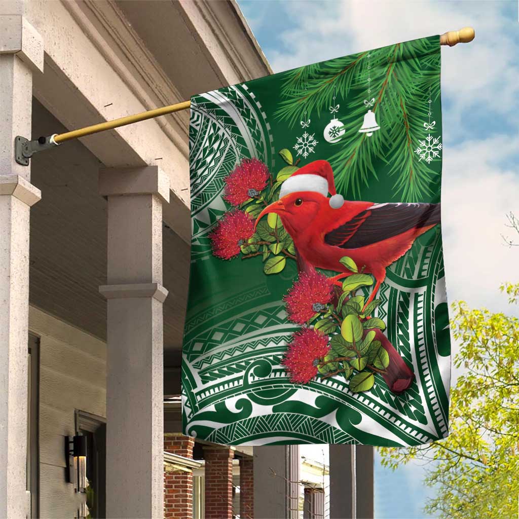 Christmas Hawaii with I'iwi Bird Garden Flag Aloha Mele Kalikimaka - Green Art