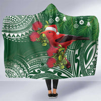 Christmas Hawaii with I'iwi Bird Hooded Blanket Aloha Mele Kalikimaka - Green Art LT9 One Size Green - Polynesian Pride