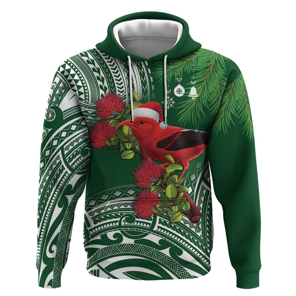 Christmas Hawaii with I'iwi Bird Hoodie Aloha Mele Kalikimaka - Green Art