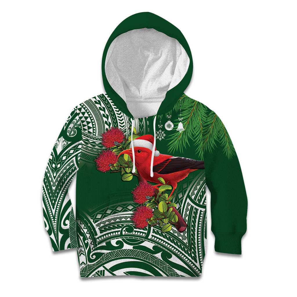 Christmas Hawaii with I'iwi Bird Kid Hoodie Aloha Mele Kalikimaka - Green Art