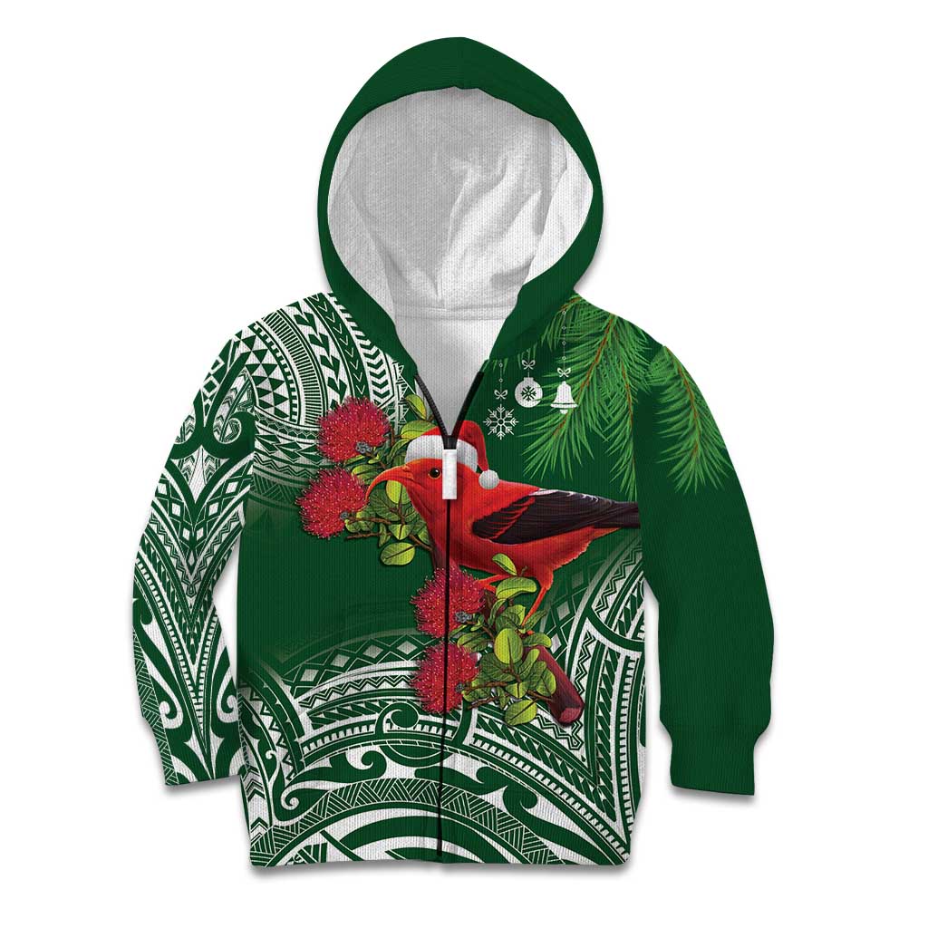Christmas Hawaii with I'iwi Bird Kid Hoodie Aloha Mele Kalikimaka - Green Art