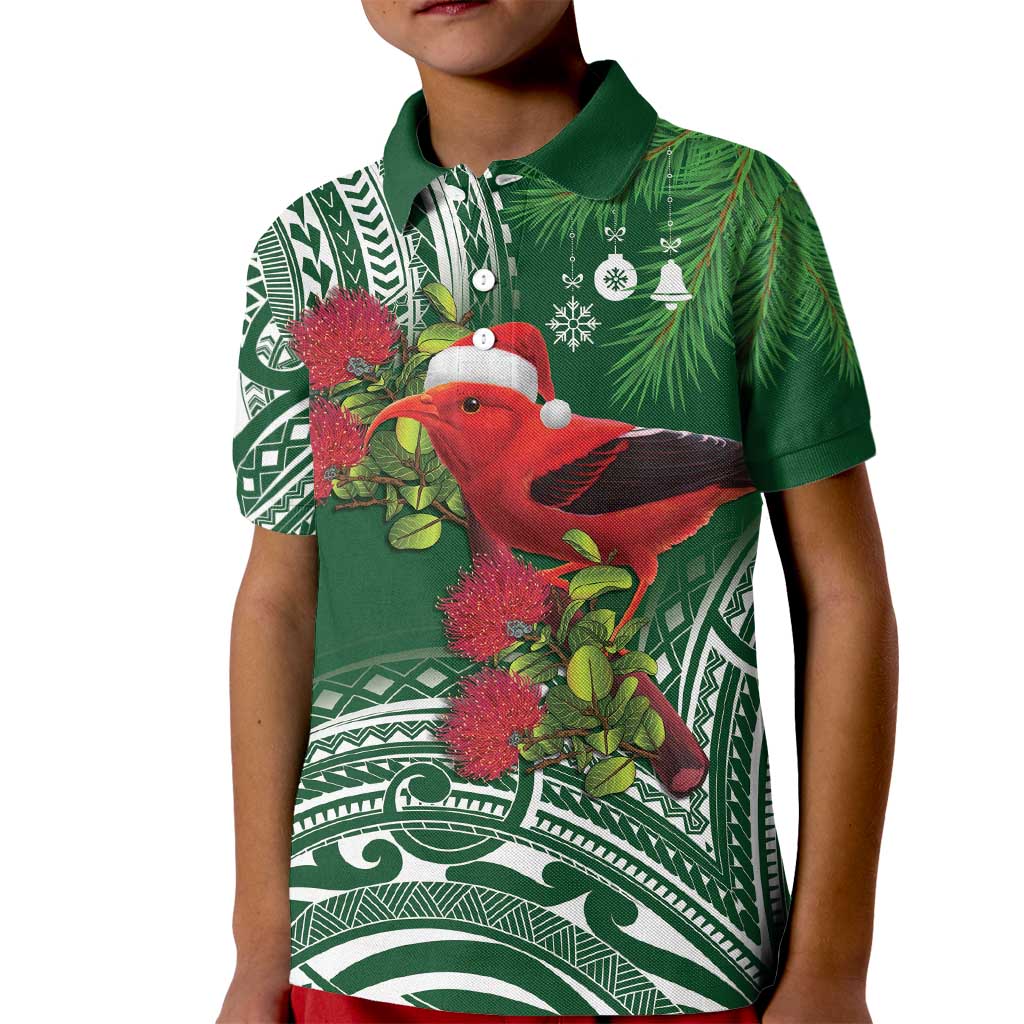 Christmas Hawaii with I'iwi Bird Kid Polo Shirt Aloha Mele Kalikimaka - Green Art