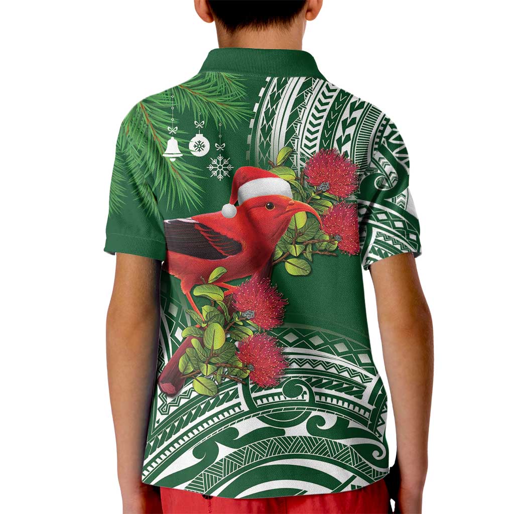 Christmas Hawaii with I'iwi Bird Kid Polo Shirt Aloha Mele Kalikimaka - Green Art