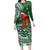 Christmas Hawaii with I'iwi Bird Long Sleeve Bodycon Dress Aloha Mele Kalikimaka - Green Art