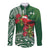 Christmas Hawaii with I'iwi Bird Long Sleeve Button Shirt Aloha Mele Kalikimaka - Green Art