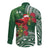 Christmas Hawaii with I'iwi Bird Long Sleeve Button Shirt Aloha Mele Kalikimaka - Green Art