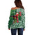 Christmas Hawaii with I'iwi Bird Off Shoulder Sweater Aloha Mele Kalikimaka - Green Art