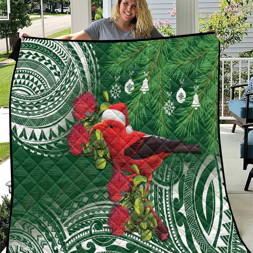 Christmas Hawaii with I'iwi Bird Quilt Aloha Mele Kalikimaka - Green Art