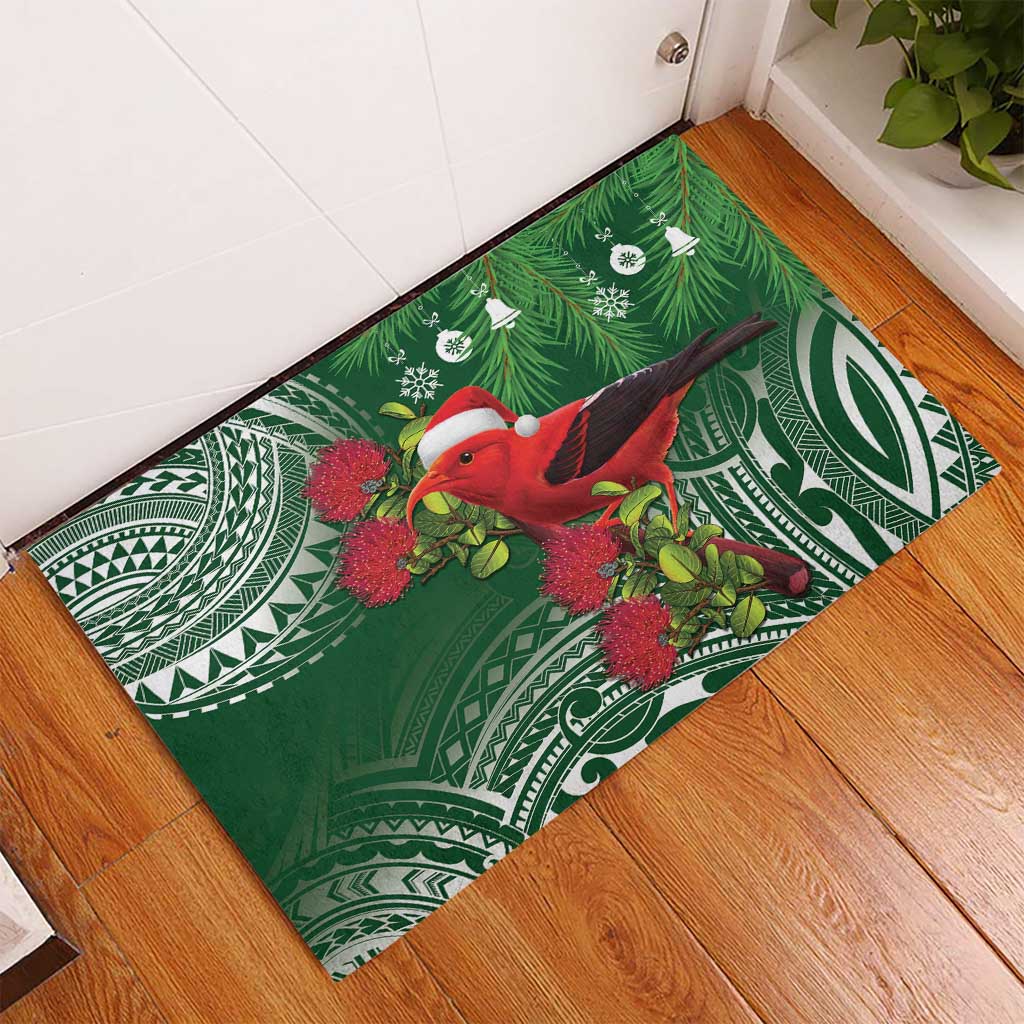 Christmas Hawaii with I'iwi Bird Rubber Doormat Aloha Mele Kalikimaka - Green Art LT9 - Polynesian Pride