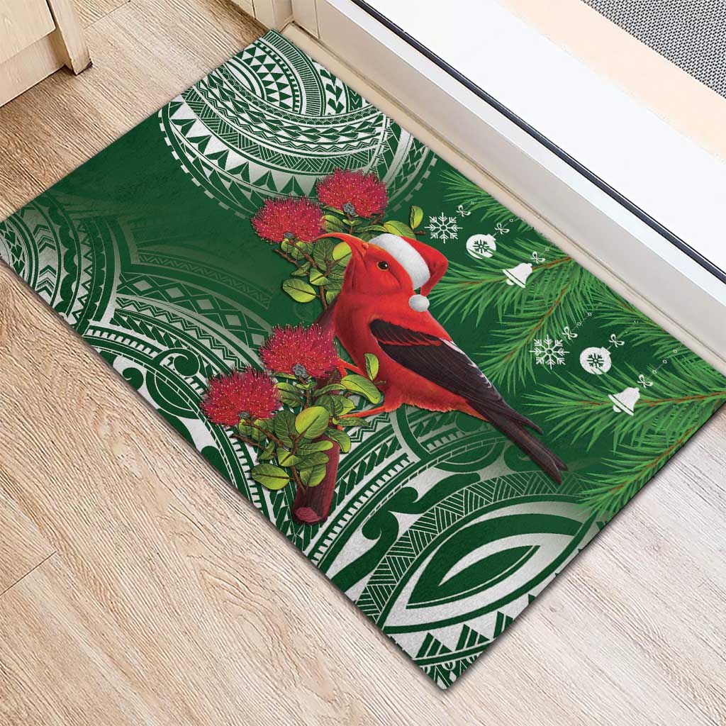 Christmas Hawaii with I'iwi Bird Rubber Doormat Aloha Mele Kalikimaka - Green Art LT9 - Polynesian Pride