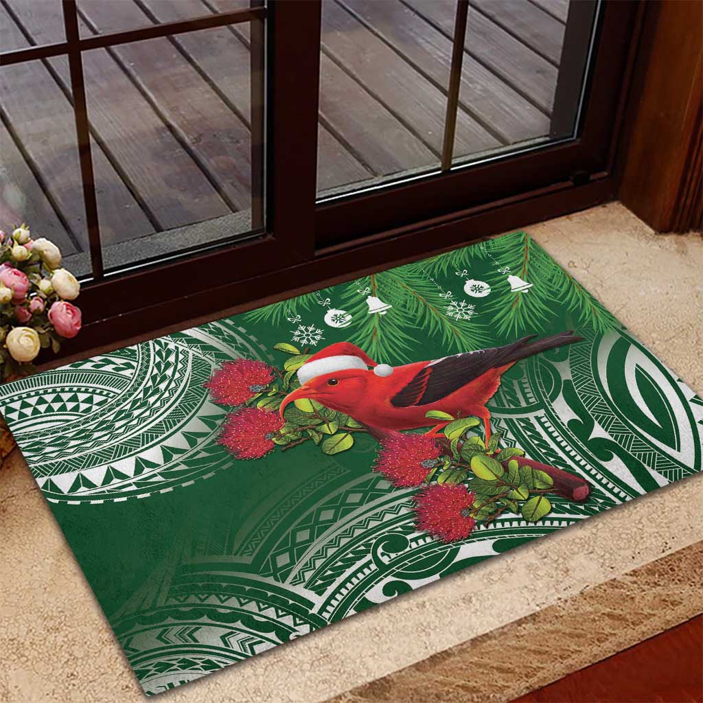 Christmas Hawaii with I'iwi Bird Rubber Doormat Aloha Mele Kalikimaka - Green Art LT9 - Polynesian Pride
