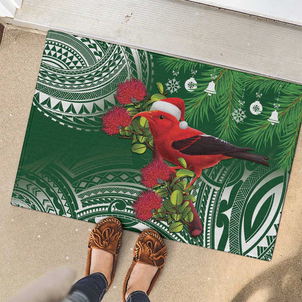 Christmas Hawaii with I'iwi Bird Rubber Doormat Aloha Mele Kalikimaka - Green Art LT9 - Polynesian Pride