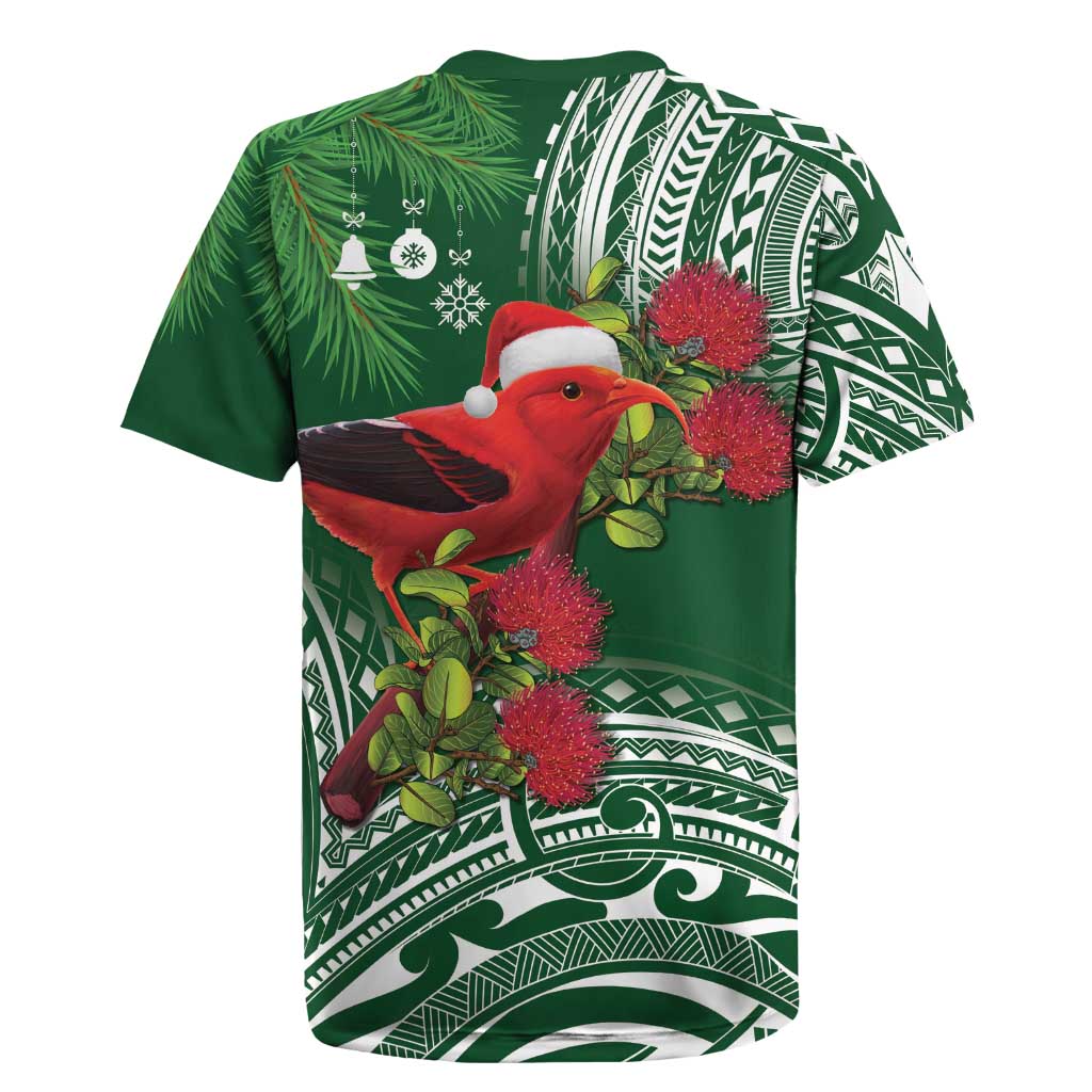 Christmas Hawaii with I'iwi Bird Rugby Jersey Aloha Mele Kalikimaka - Green Art LT9 - Polynesian Pride