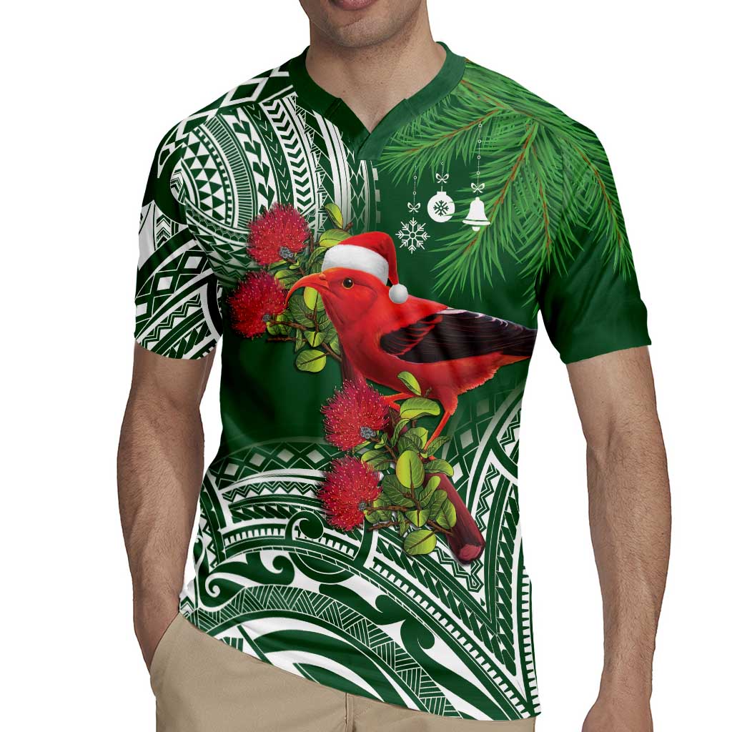 Christmas Hawaii with I'iwi Bird Rugby Jersey Aloha Mele Kalikimaka - Green Art LT9 - Polynesian Pride