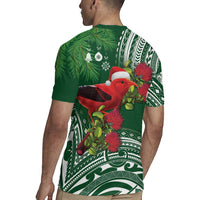 Christmas Hawaii with I'iwi Bird Rugby Jersey Aloha Mele Kalikimaka - Green Art LT9 - Polynesian Pride
