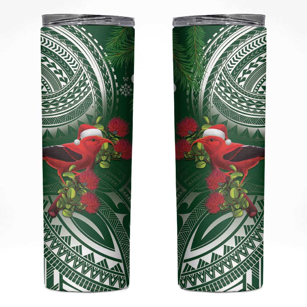 Christmas Hawaii with I'iwi Bird Skinny Tumbler Aloha Mele Kalikimaka - Green Art