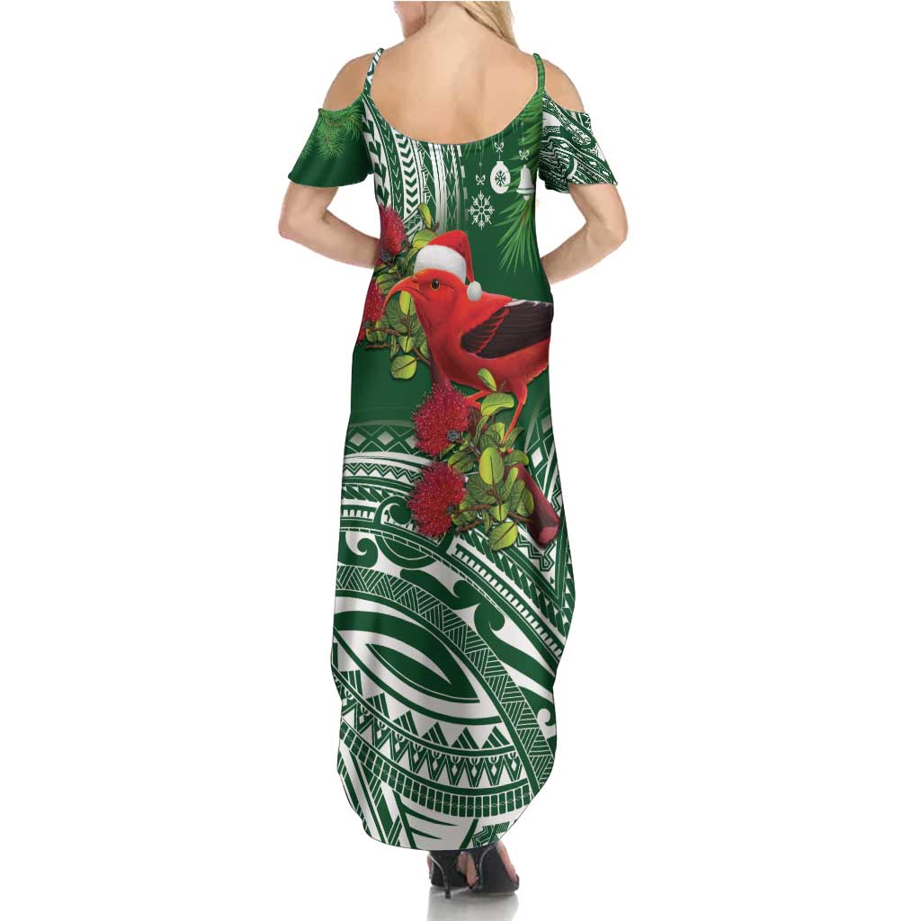 Christmas Hawaii with I'iwi Bird Summer Maxi Dress Aloha Mele Kalikimaka - Green Art LT9 - Polynesian Pride