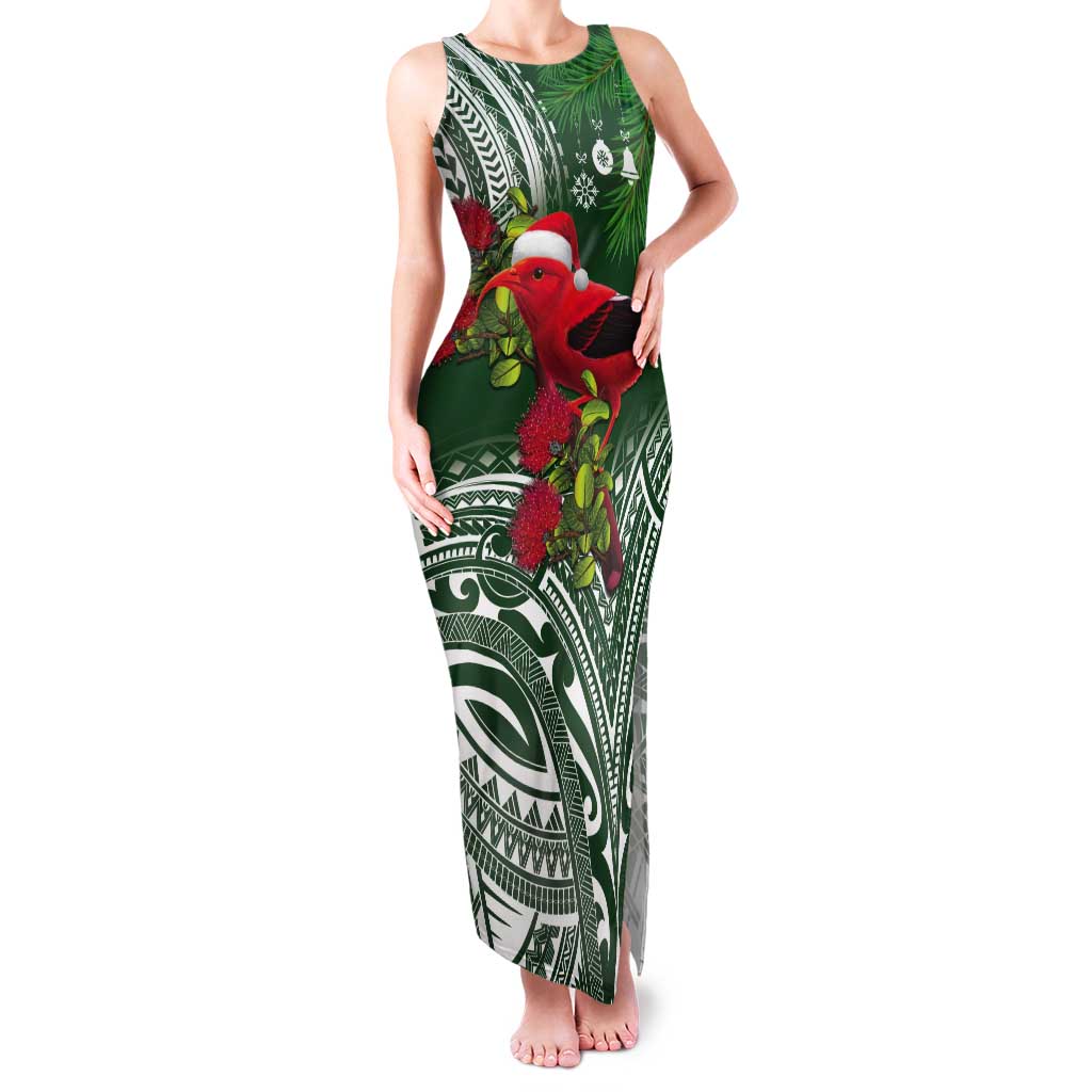 Christmas Hawaii with I'iwi Bird Tank Maxi Dress Aloha Mele Kalikimaka - Green Art