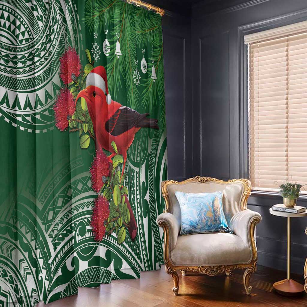 Christmas Hawaii with I'iwi Bird Window Curtain Aloha Mele Kalikimaka - Green Art LT9 - Polynesian Pride