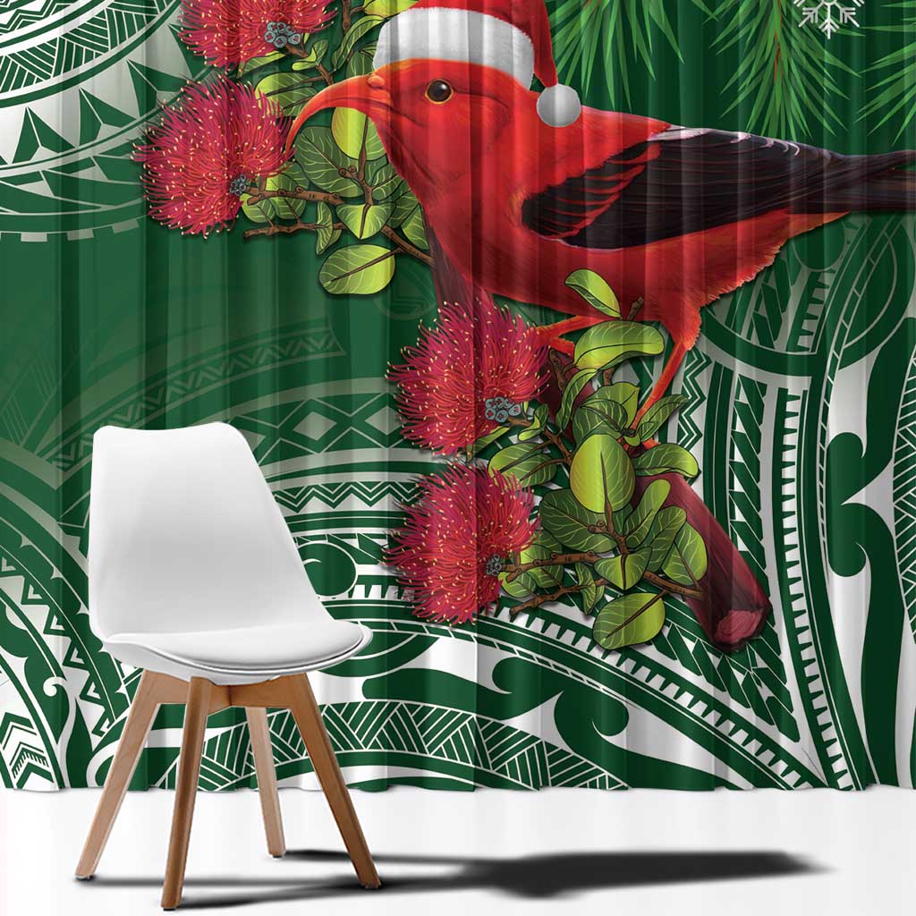 Christmas Hawaii with I'iwi Bird Window Curtain Aloha Mele Kalikimaka - Green Art LT9 - Polynesian Pride