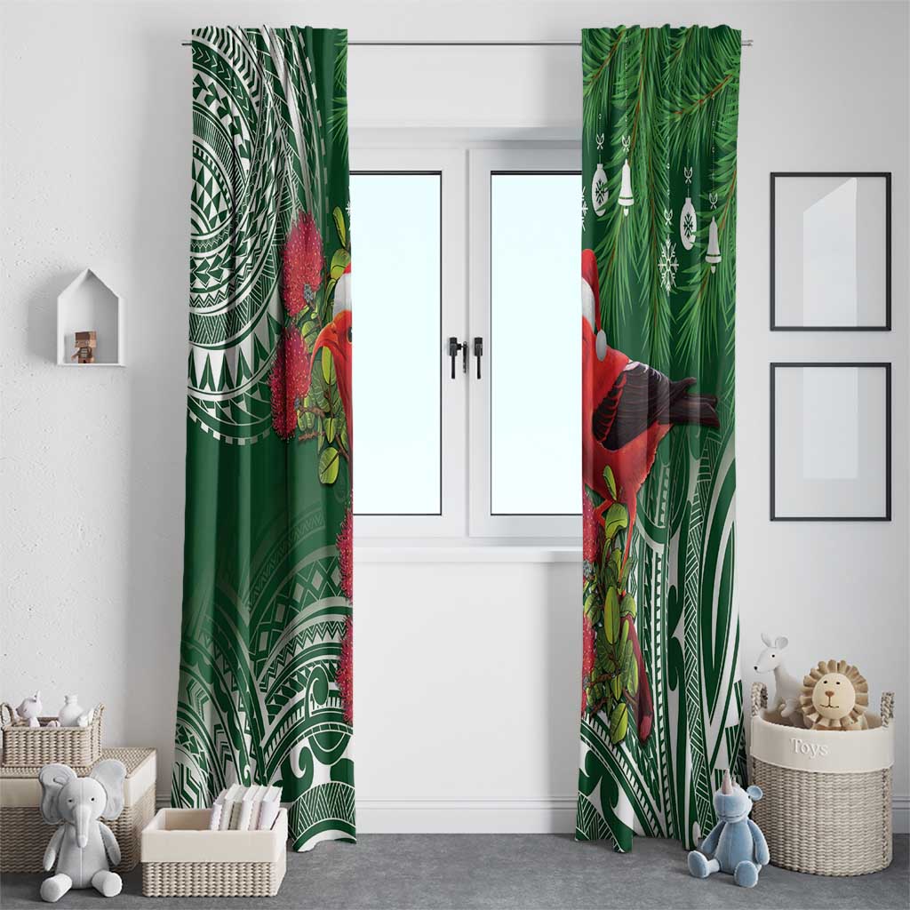Christmas Hawaii with I'iwi Bird Window Curtain Aloha Mele Kalikimaka - Green Art LT9 - Polynesian Pride