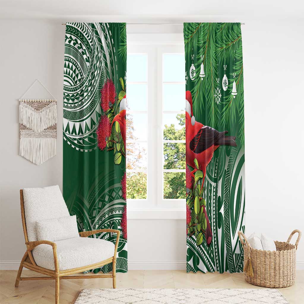 Christmas Hawaii with I'iwi Bird Window Curtain Aloha Mele Kalikimaka - Green Art LT9 - Polynesian Pride