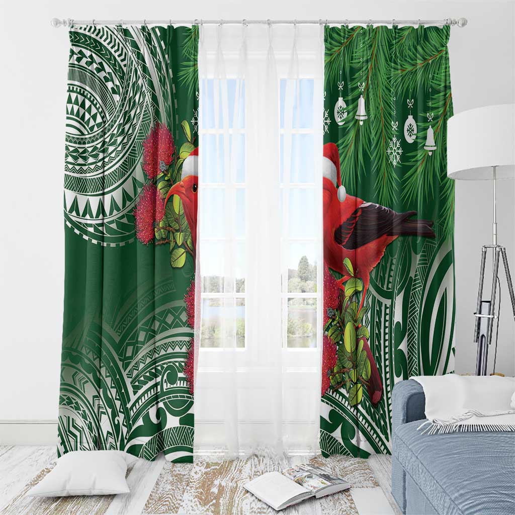 Christmas Hawaii with I'iwi Bird Window Curtain Aloha Mele Kalikimaka - Green Art LT9 - Polynesian Pride