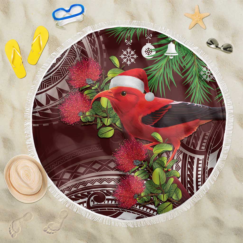 Christmas Hawaii with I'iwi Bird Beach Blanket Aloha Mele Kalikimaka - Oxblood Art LT9 One Size 150cm Oxblood - Polynesian Pride