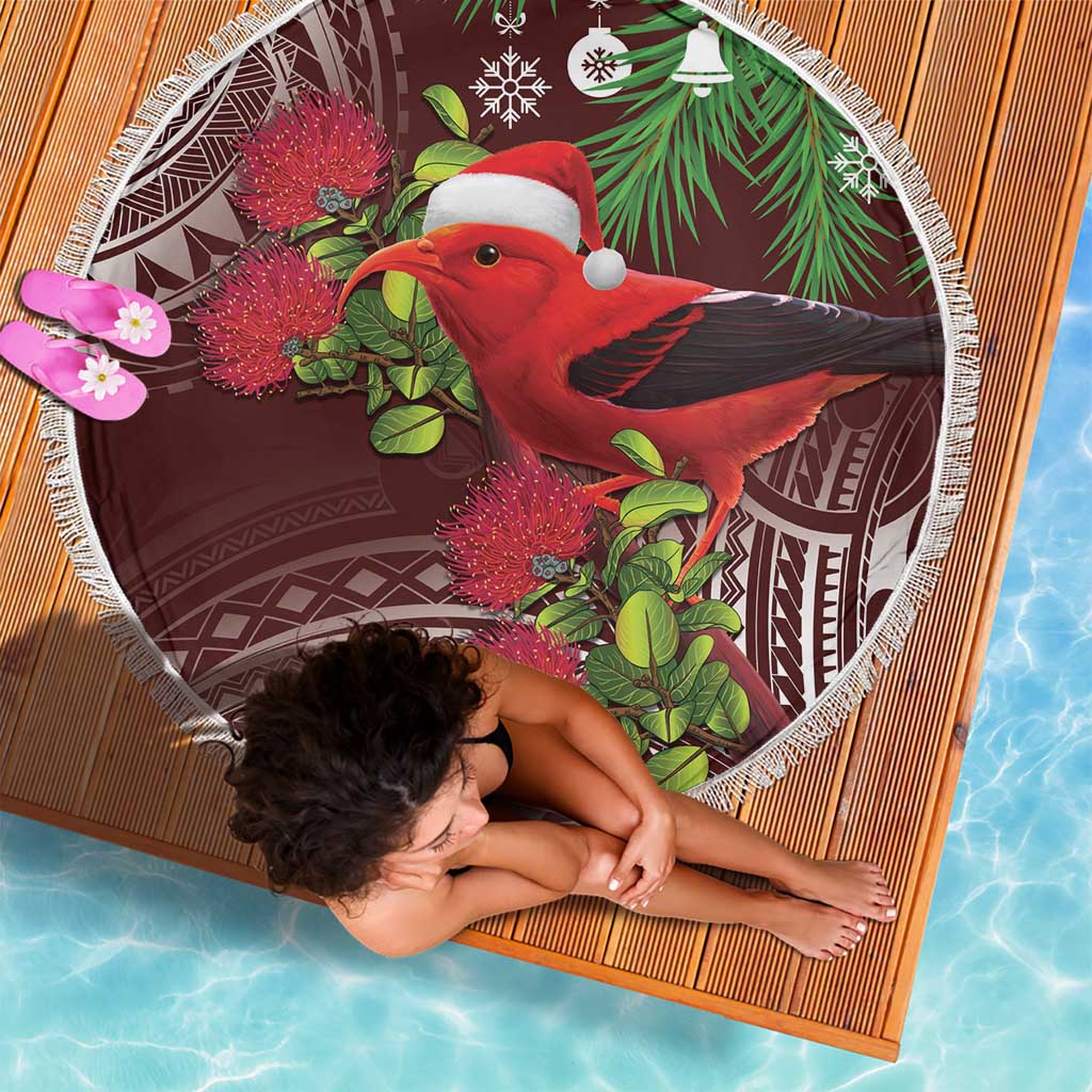 Christmas Hawaii with I'iwi Bird Beach Blanket Aloha Mele Kalikimaka - Oxblood Art LT9 - Polynesian Pride