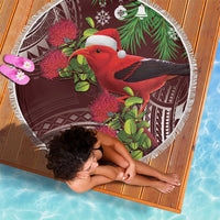 Christmas Hawaii with I'iwi Bird Beach Blanket Aloha Mele Kalikimaka - Oxblood Art LT9 - Polynesian Pride