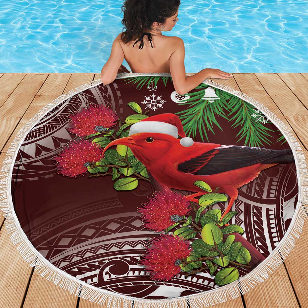Christmas Hawaii with I'iwi Bird Beach Blanket Aloha Mele Kalikimaka - Oxblood Art LT9 - Polynesian Pride
