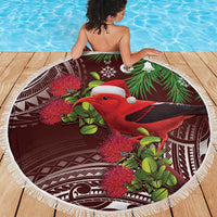 Christmas Hawaii with I'iwi Bird Beach Blanket Aloha Mele Kalikimaka - Oxblood Art LT9 - Polynesian Pride