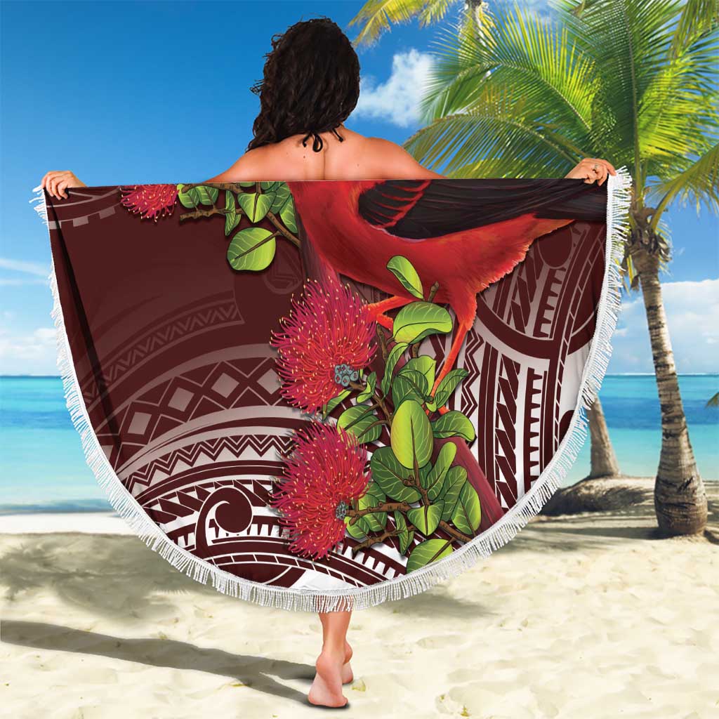 Christmas Hawaii with I'iwi Bird Beach Blanket Aloha Mele Kalikimaka - Oxblood Art LT9 - Polynesian Pride
