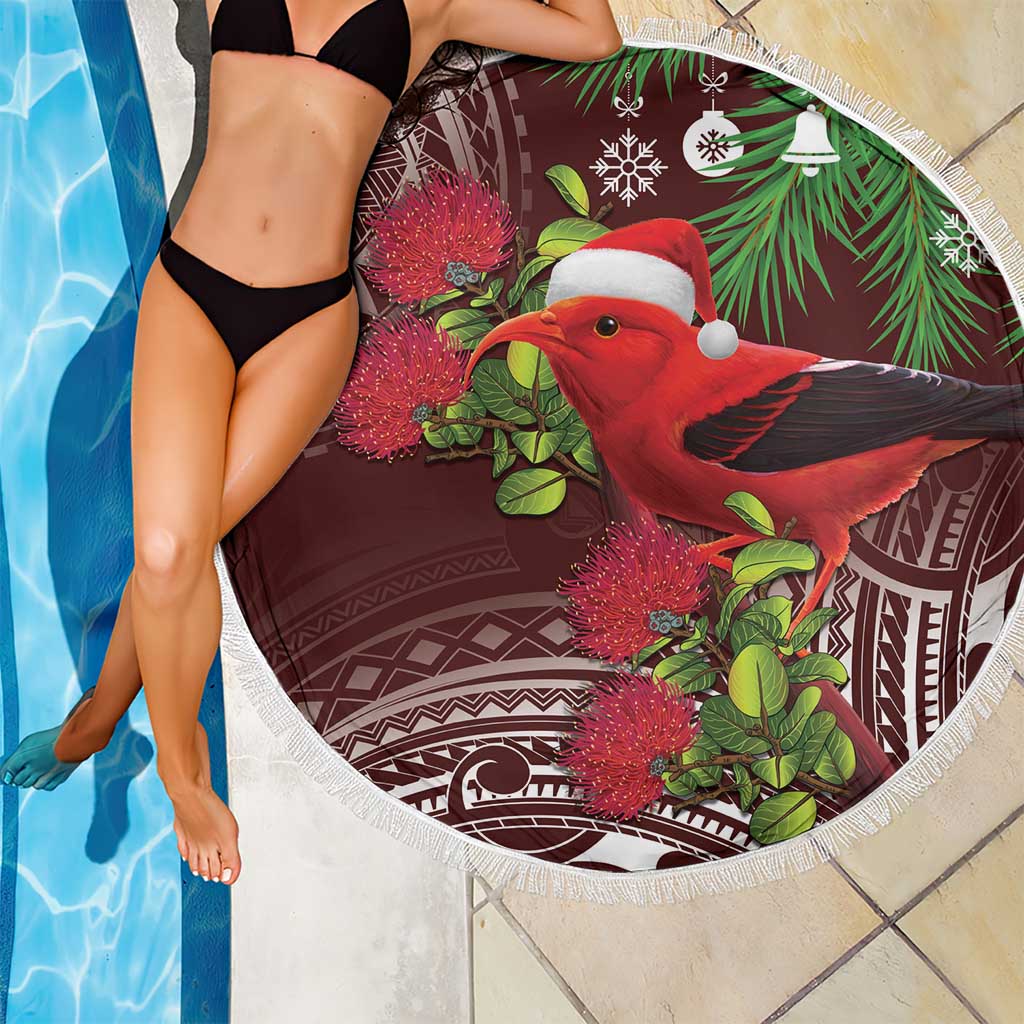 Christmas Hawaii with I'iwi Bird Beach Blanket Aloha Mele Kalikimaka - Oxblood Art LT9 - Polynesian Pride