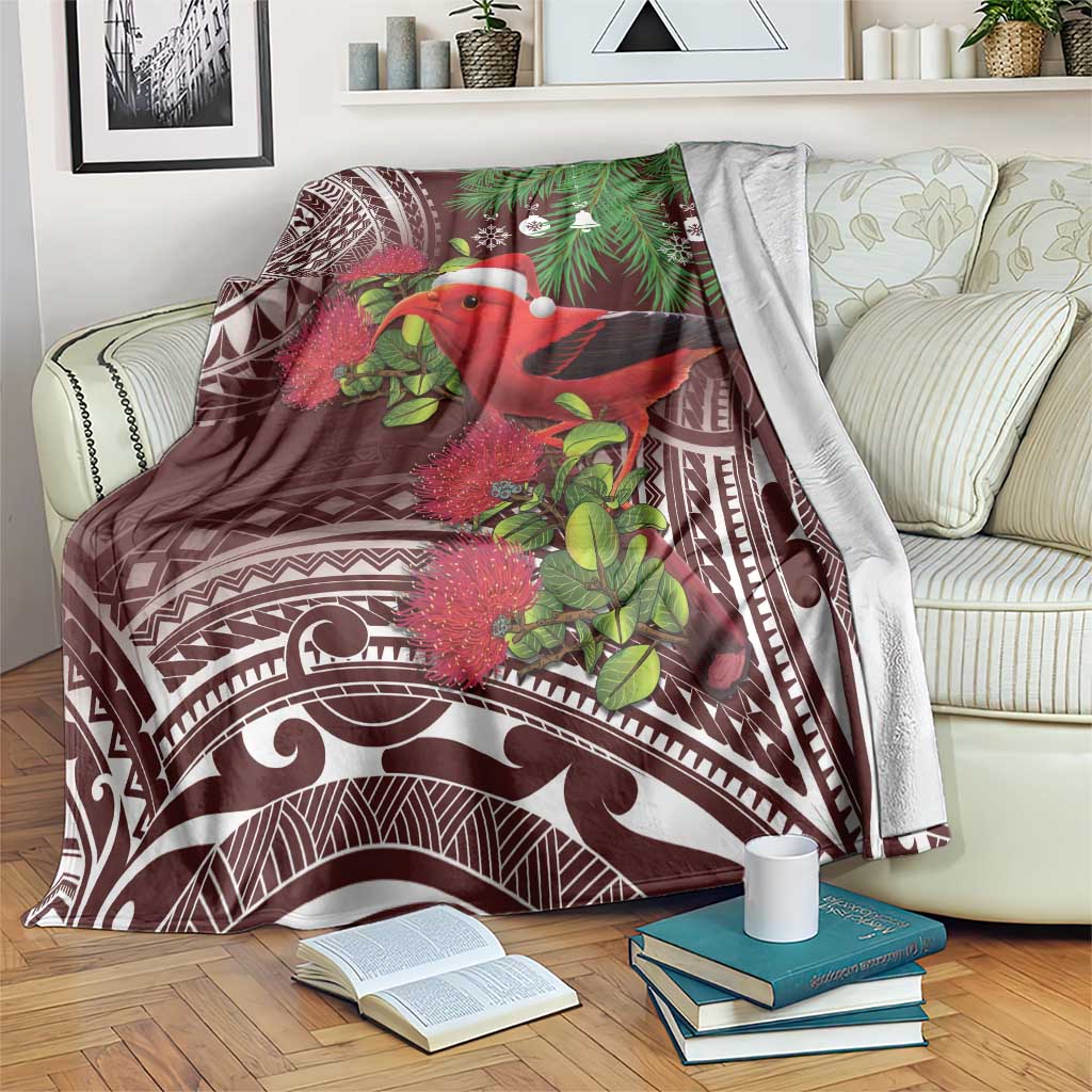 Christmas Hawaii with I'iwi Bird Blanket Aloha Mele Kalikimaka - Oxblood Art LT9 Oxblood - Polynesian Pride
