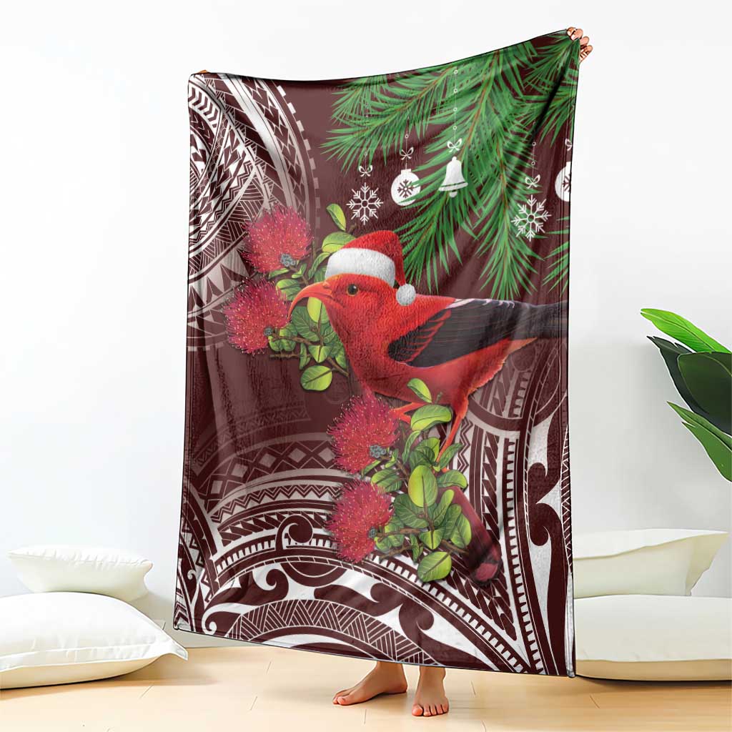 Christmas Hawaii with I'iwi Bird Blanket Aloha Mele Kalikimaka - Oxblood Art LT9 - Polynesian Pride