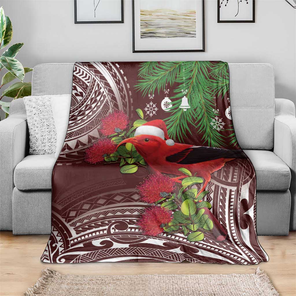 Christmas Hawaii with I'iwi Bird Blanket Aloha Mele Kalikimaka - Oxblood Art LT9 - Polynesian Pride