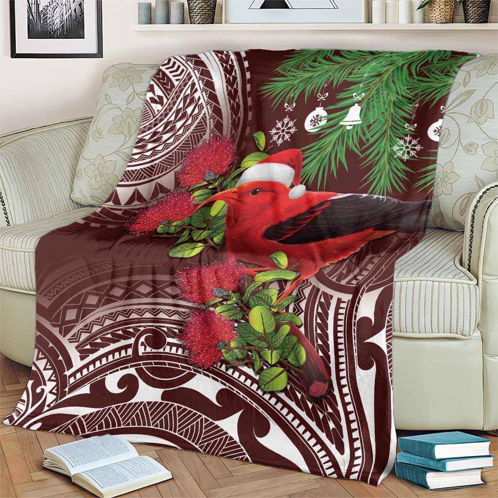 Christmas Hawaii with I'iwi Bird Blanket Aloha Mele Kalikimaka - Oxblood Art LT9 - Polynesian Pride