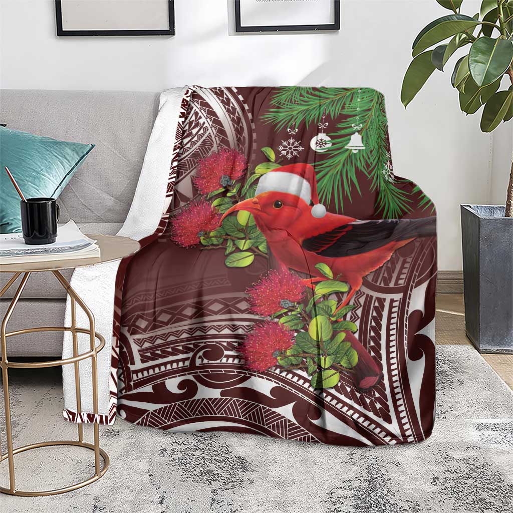 Christmas Hawaii with I'iwi Bird Blanket Aloha Mele Kalikimaka - Oxblood Art LT9 - Polynesian Pride