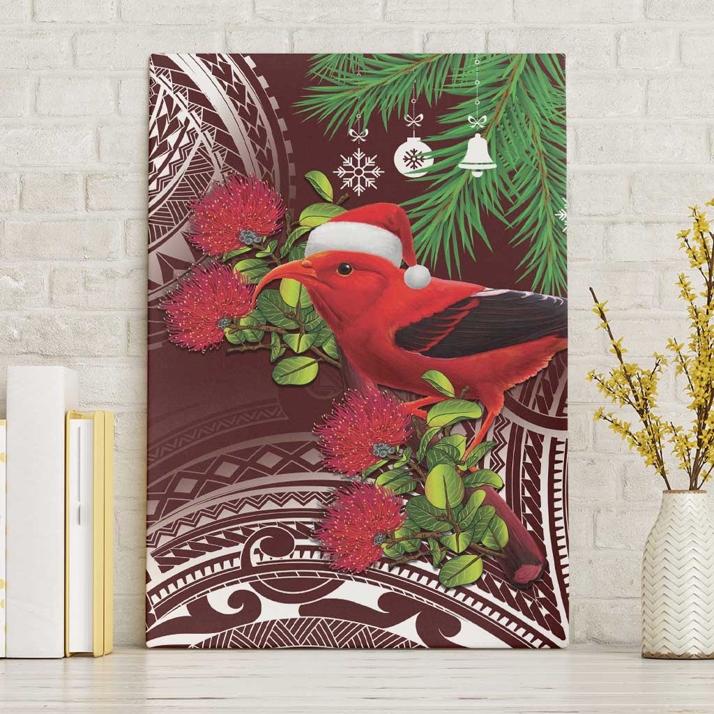 Christmas Hawaii with I'iwi Bird Canvas Wall Art Aloha Mele Kalikimaka - Oxblood Art