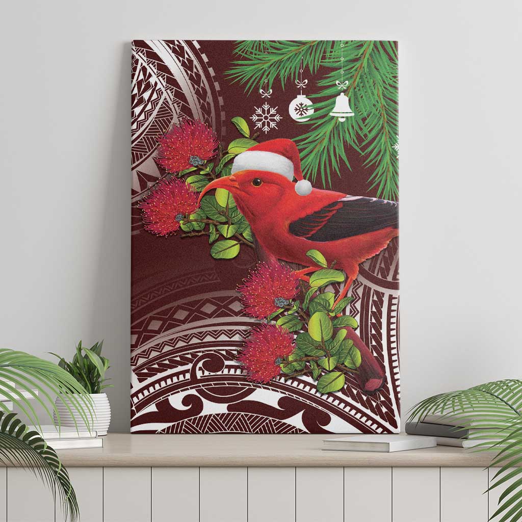 Christmas Hawaii with I'iwi Bird Canvas Wall Art Aloha Mele Kalikimaka - Oxblood Art LT9 - Polynesian Pride