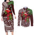 Christmas Hawaii with I'iwi Bird Couples Matching Long Sleeve Bodycon Dress and Long Sleeve Button Shirt Aloha Mele Kalikimaka - Oxblood Art