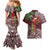 Christmas Hawaii with I'iwi Bird Couples Matching Mermaid Dress and Hawaiian Shirt Aloha Mele Kalikimaka - Oxblood Art