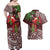 Christmas Hawaii with I'iwi Bird Couples Matching Off Shoulder Maxi Dress and Hawaiian Shirt Aloha Mele Kalikimaka - Oxblood Art