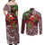 Christmas Hawaii with I'iwi Bird Couples Matching Off Shoulder Maxi Dress and Long Sleeve Button Shirt Aloha Mele Kalikimaka - Oxblood Art