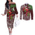 Christmas Hawaii with I'iwi Bird Couples Matching Off The Shoulder Long Sleeve Dress and Long Sleeve Button Shirt Aloha Mele Kalikimaka - Oxblood Art